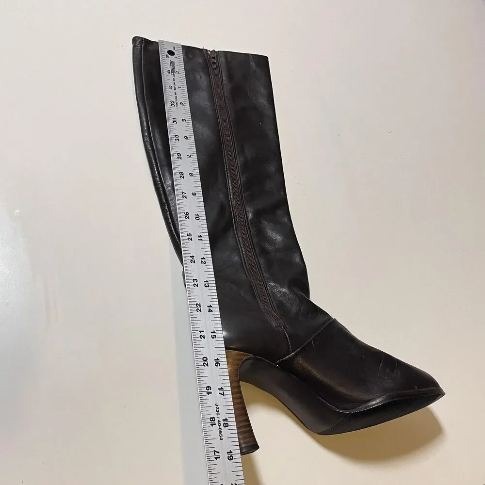Vintage Gogo Boots 70s Disco Boho 60s California 8.5 Calf High Heel Zip Stacked